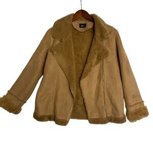 Liu Jo Coat Jacket Faux Suede Shearling Sherpa Penny Lane Moto Lined Tan